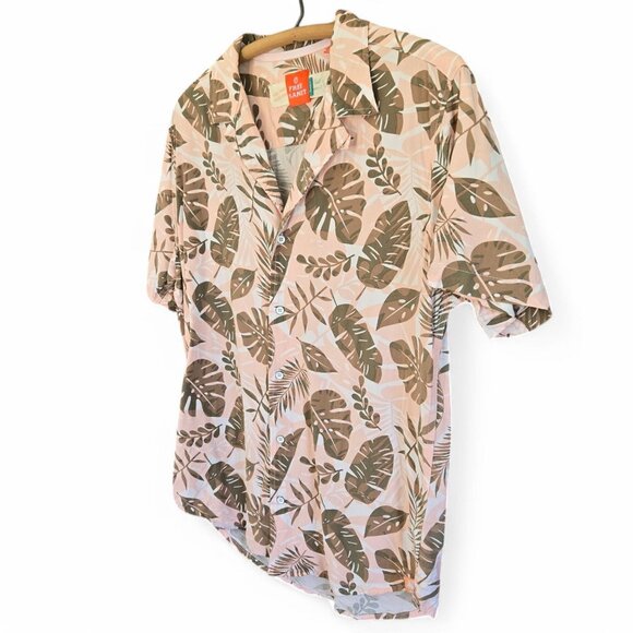 Free Planet Mens Tropical Leaf Hawaiian Print Pink/Beige Shirt Size L - Picture 8 of 11